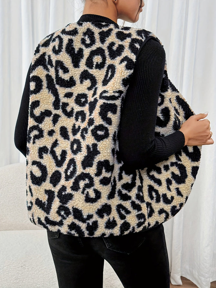 Leona™ - Gilet in Eco-Pelliccia con Stampa Leopardata