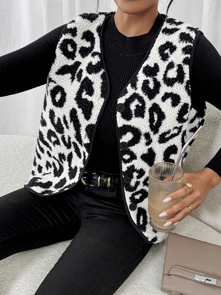 Leona™ - Gilet in Eco-Pelliccia con Stampa Leopardata