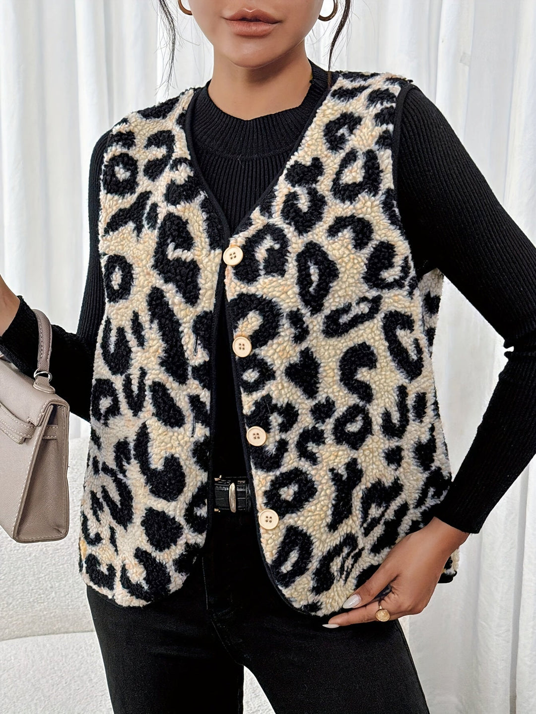 Leona™ - Gilet in Eco-Pelliccia con Stampa Leopardata