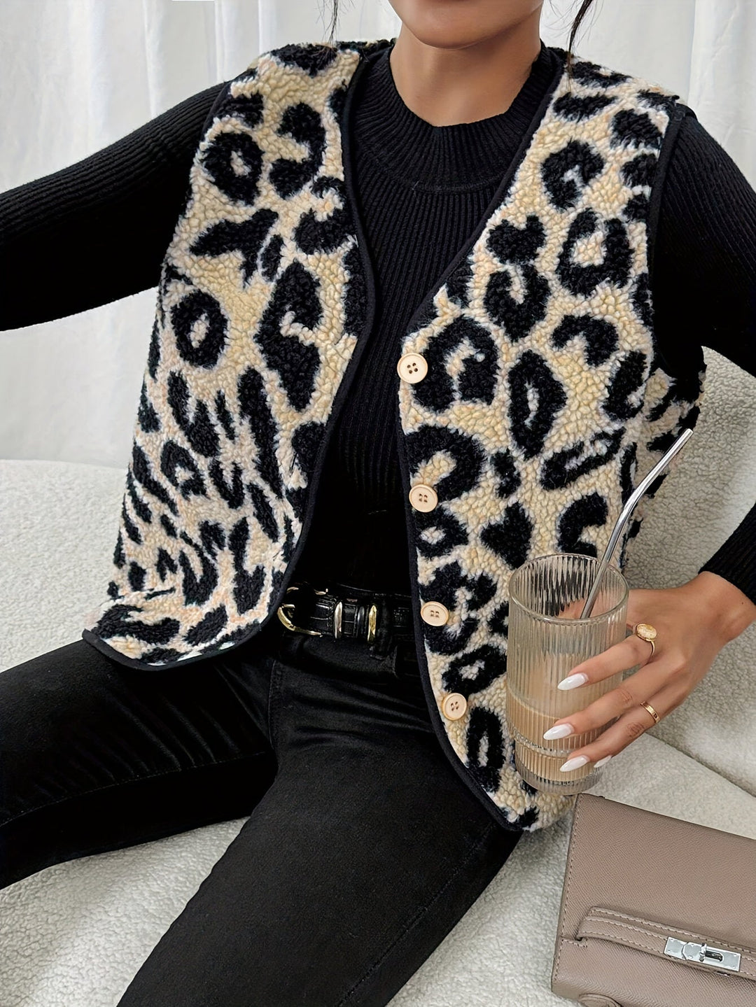 Leona™ - Gilet in Eco-Pelliccia con Stampa Leopardata