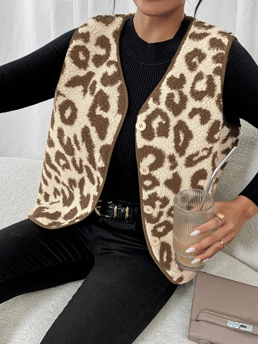 Leona™ - Gilet in Eco-Pelliccia con Stampa Leopardata