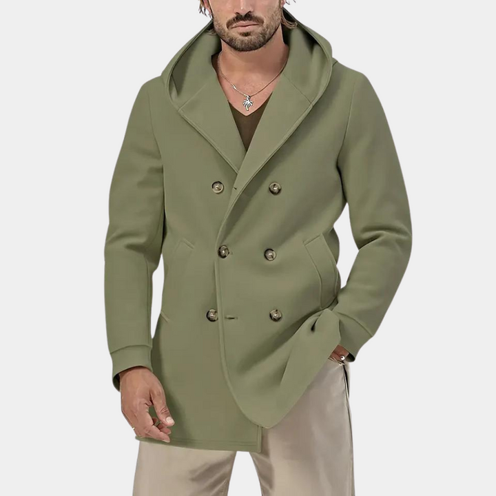 Elegante trench da uomo con cappuccio per un look casual