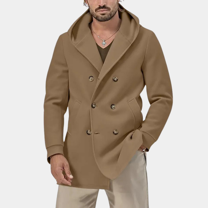 Elegante trench da uomo con cappuccio per un look casual