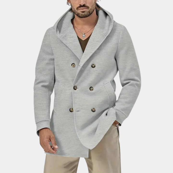 Elegante trench da uomo con cappuccio per un look casual