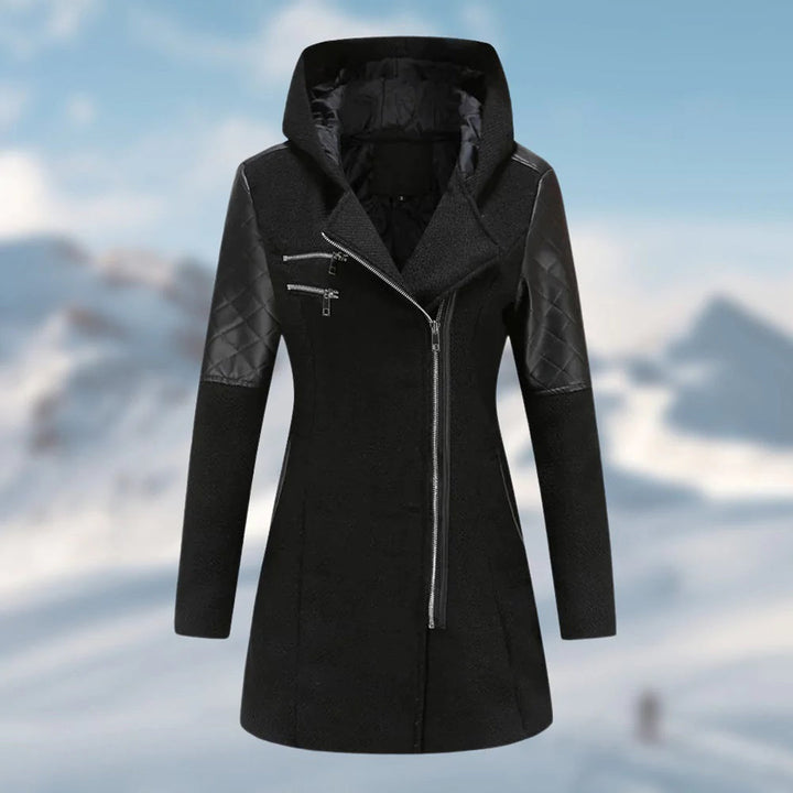 Riley - Cappotto invernale lungo da donna con cappuccio alla moda