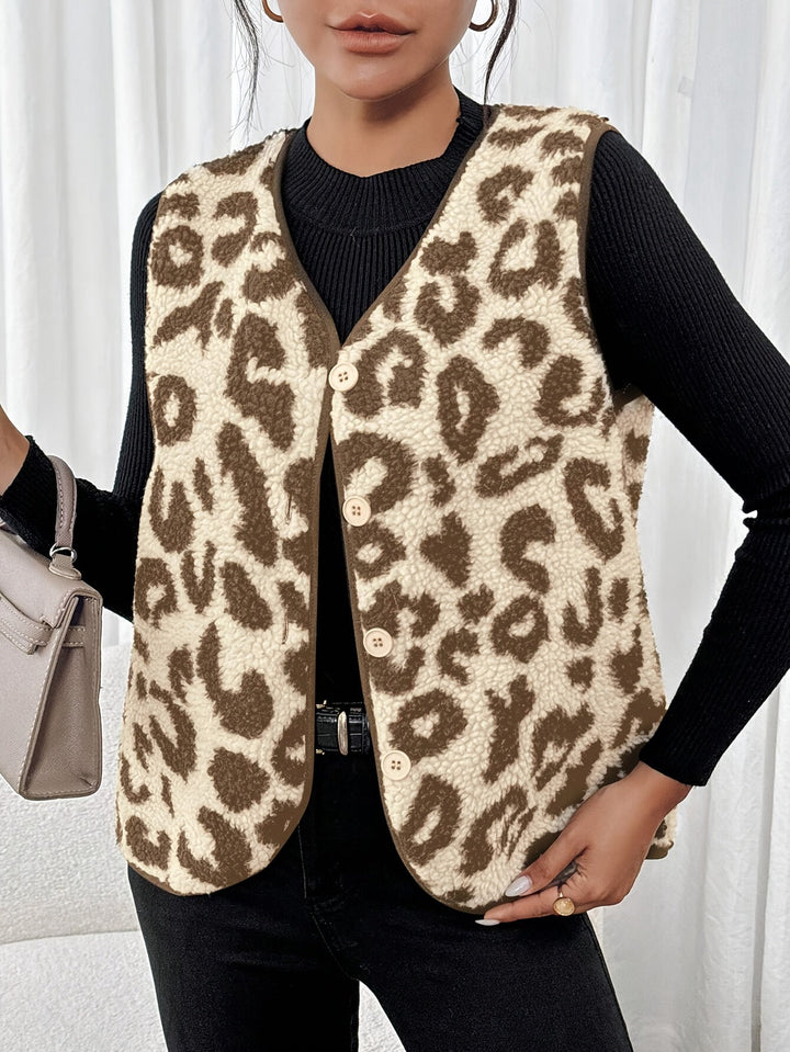 Leona™ - Gilet in Eco-Pelliccia con Stampa Leopardata